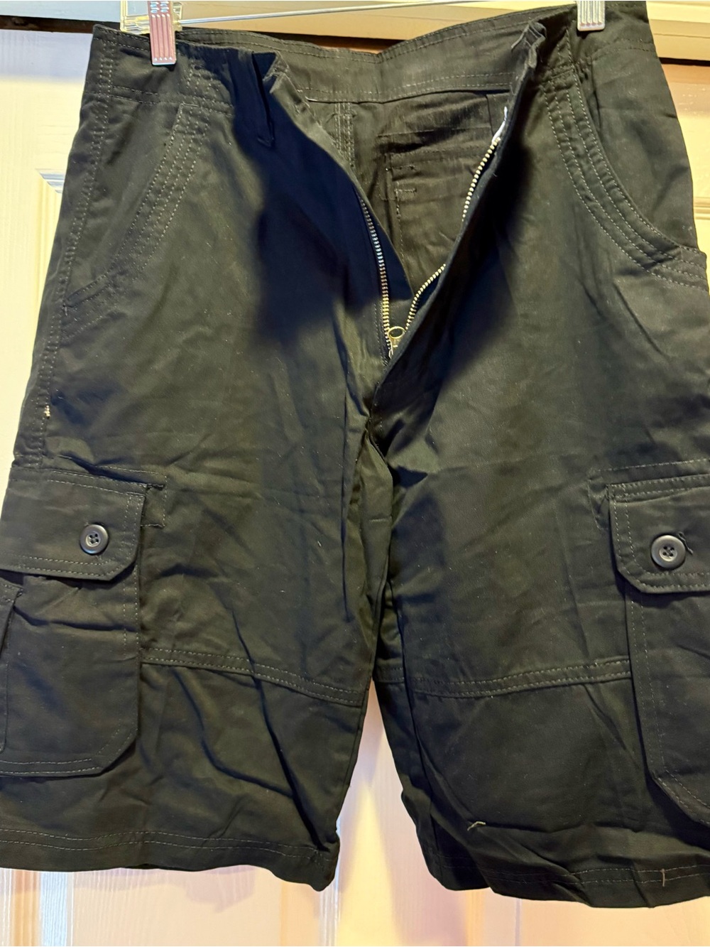 Black Cargo Shorts with Button Flap Pockets